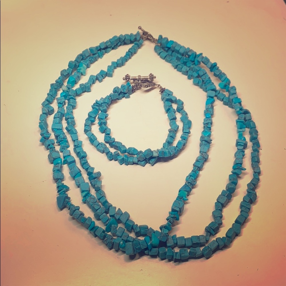 Vintage Turquoise Bead Necklace & Bracelet Set